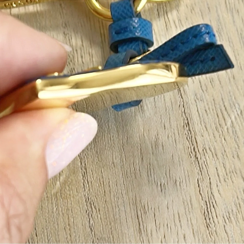 Prada Blue Saffiano Leather Heart-Shaped Logo Bag Charm/Keyring